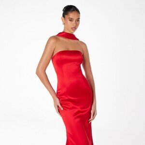 New Strapless Mermaid Glamorous Gown w/ Removable Scarf & Zipper Back CD T2012